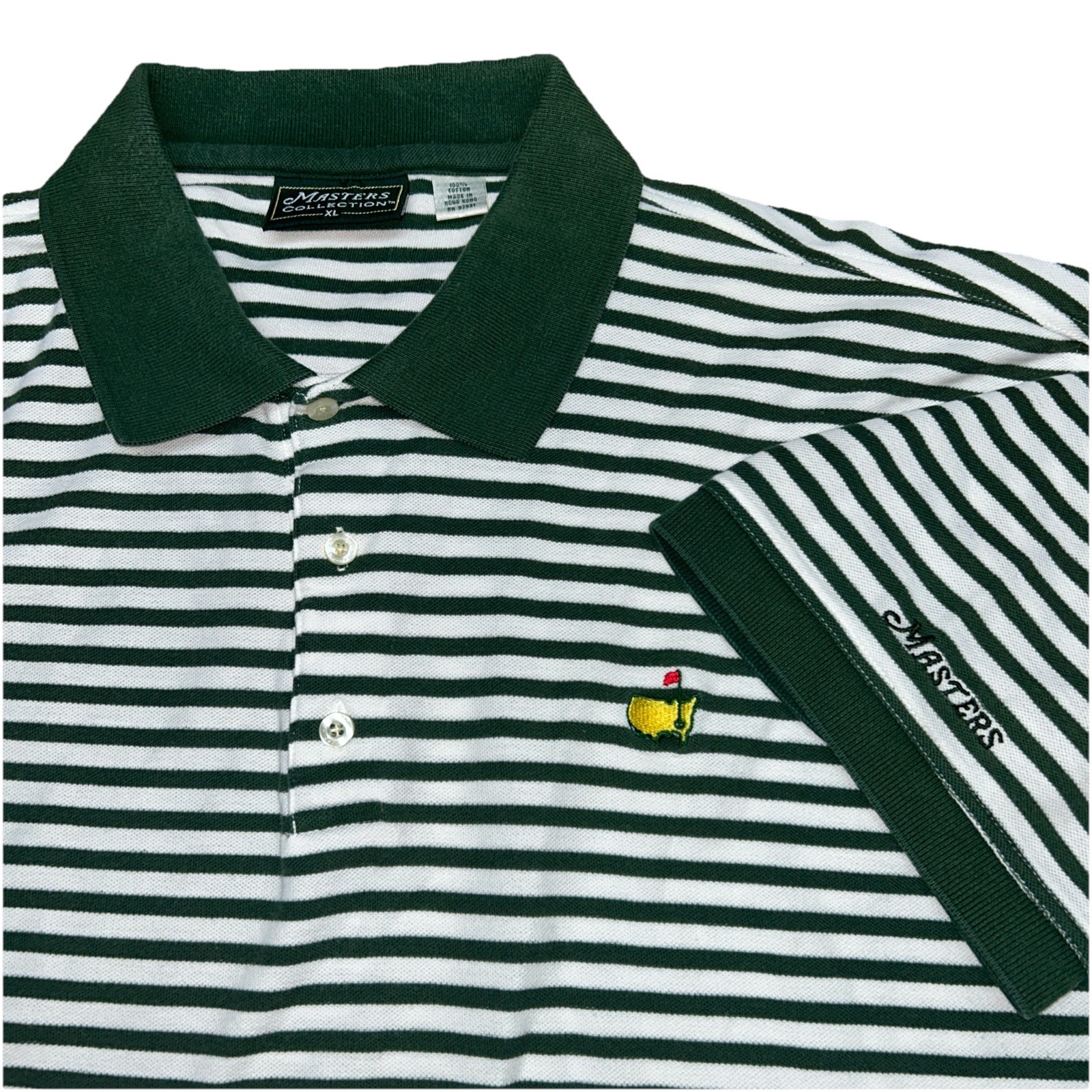 Masters Collection Green White Golf Polo Mens Xl Masters Writing On Sleeve
